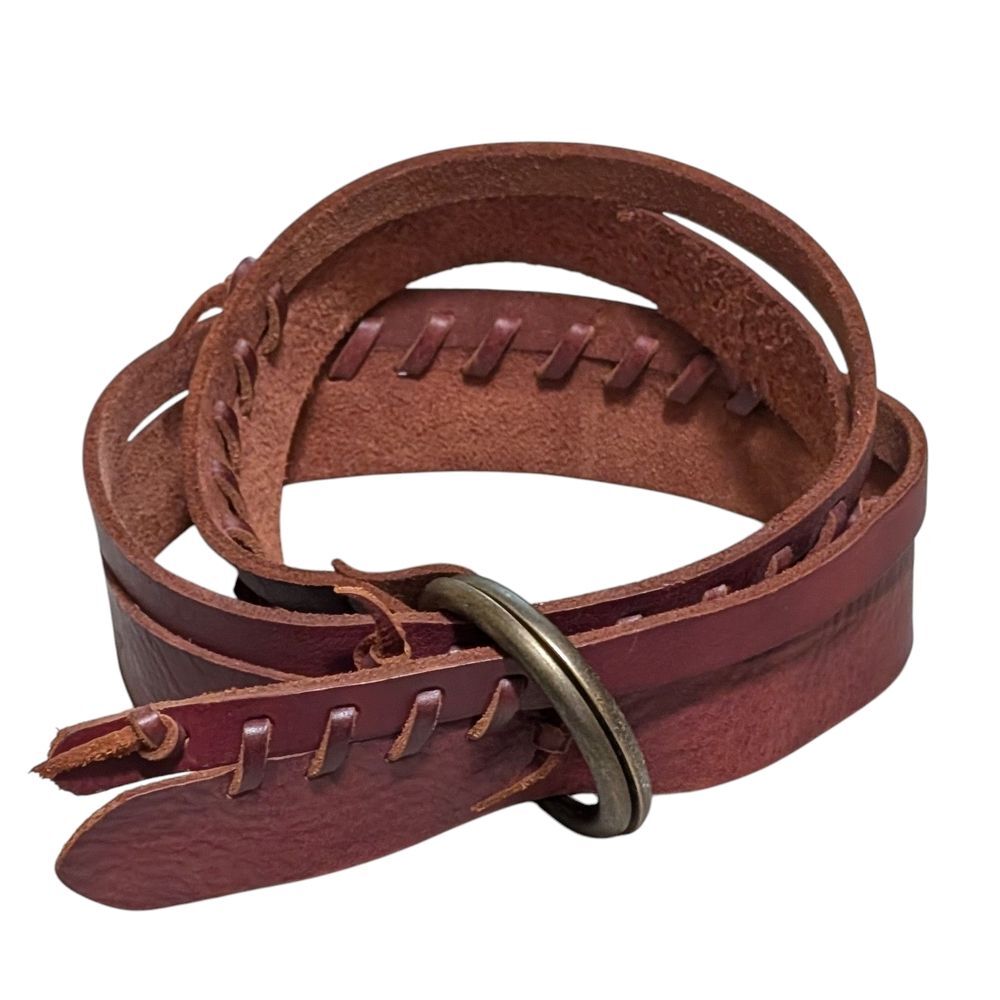 Lucky Brand Leather Braided Belt size L/XL whipstitch boho bohemian hippie brown